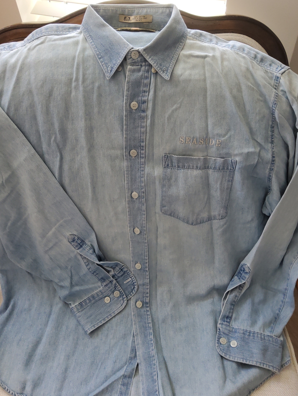 Casual Corner Light Blue Denim Button-Down Shirt with Chest Pocket